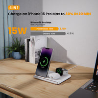 Jabees PowerGlow 4-In-1 Foldable Wireless Magsafe + Apple Watch Compatible Charging StationLED Night Light - White