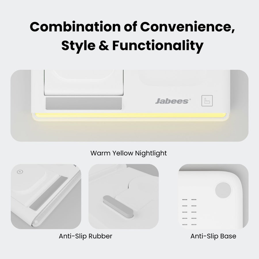 Jabees PowerGlow 4-In-1 Foldable Wireless Magsafe + Apple Watch Compatible Charging StationLED Night Light - White