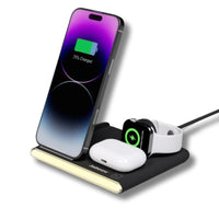Jabees PowerGlow 4-In-1 Foldable Wireless Magsafe + Apple Watch Compatible Charging StationLED Night Light - White