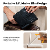 Jabees PowerGlow 4-In-1 Foldable Wireless Magsafe + Apple Watch Compatible Charging StationLED Night Light - White