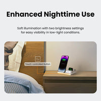 Jabees PowerGlow 4-In-1 Foldable Wireless Magsafe + Apple Watch Compatible Charging StationLED Night Light - White