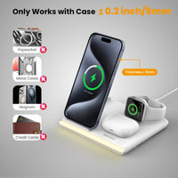 Jabees PowerGlow 4-In-1 Foldable Wireless Magsafe + Apple Watch Compatible Charging StationLED Night Light - White