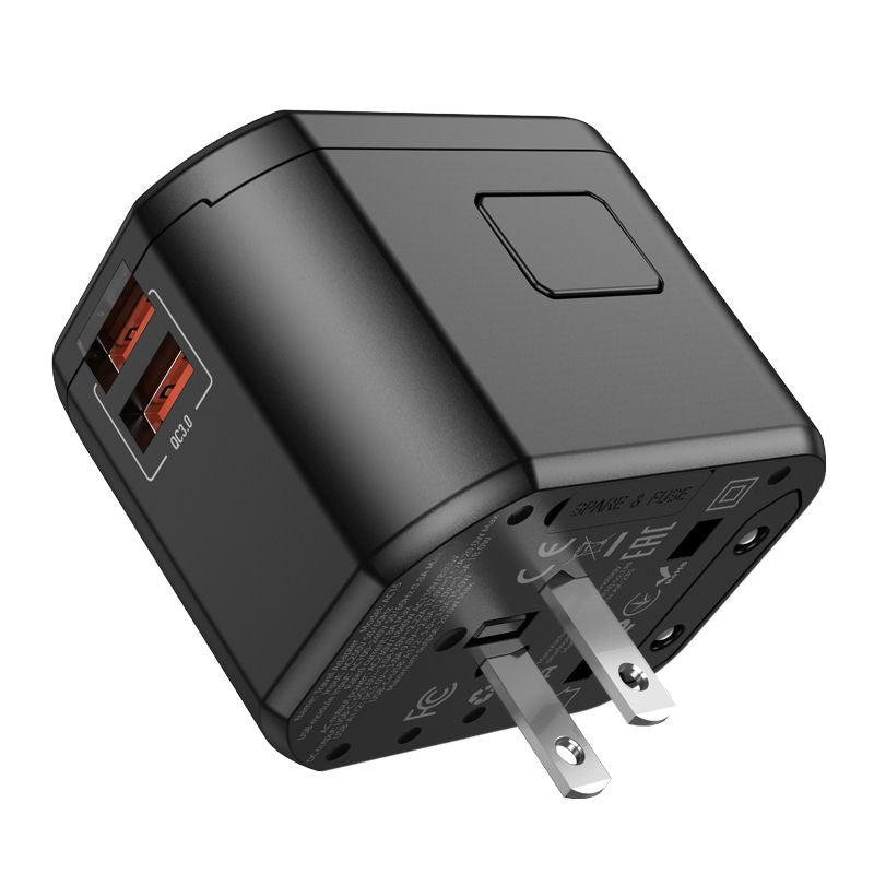 Hoco Ac31 Pd 25w 2 X Type-c And Usb-a 3-ports Global Universal Travel Charger- Black
