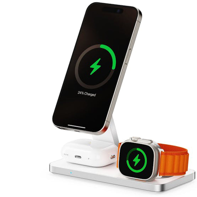 Laser ChargeCore 3-in-1 Charging Stand for Apple, Samsung, Watch Charger - White (includes 20W Charger and Cable)