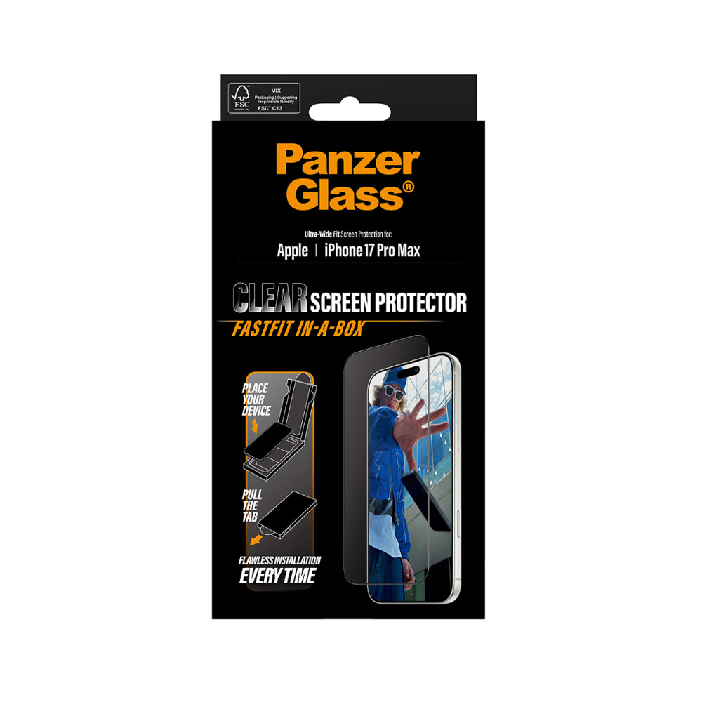 PanzerGlass UltraWide Fit Screen Protector With Fastfit in-a-box for iPhone 17 Pro Max
