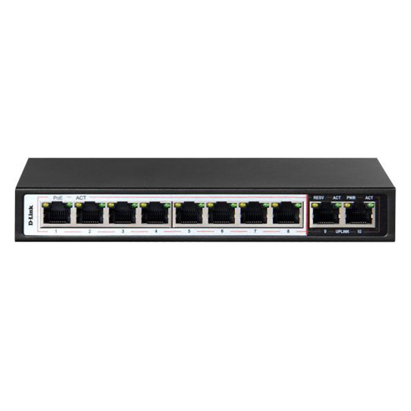 D-Link 10-Port PoE Switch with 8 Long Reach 250m PoE Ports - Black