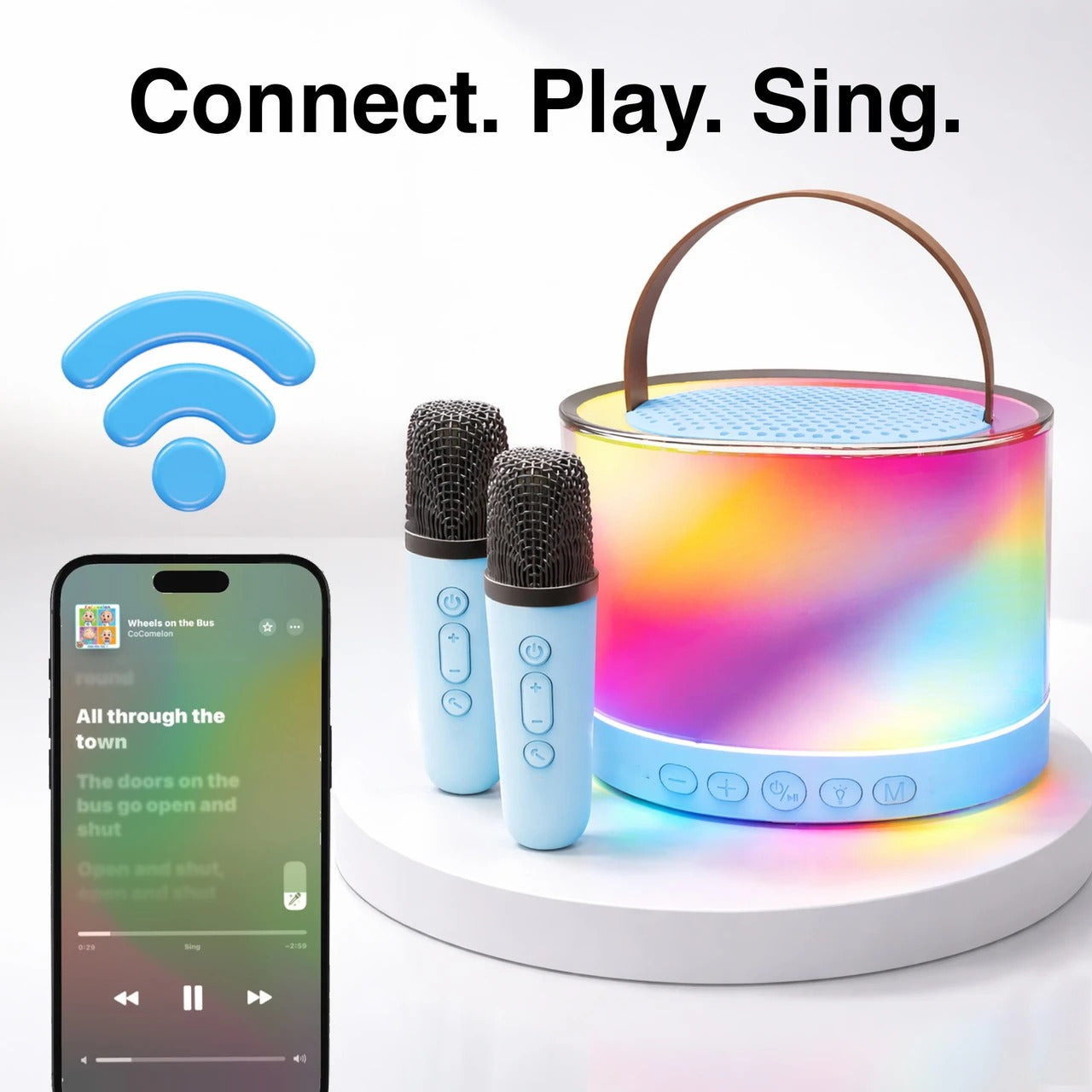 Laser Mini RGB Karaoke Speaker with 2 Wireless Mics - Blue