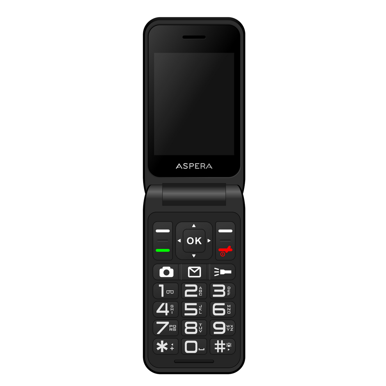 Aspera F46 Seniors 4G BIG button FLIP mobile phone with CRADLE- Black / Green