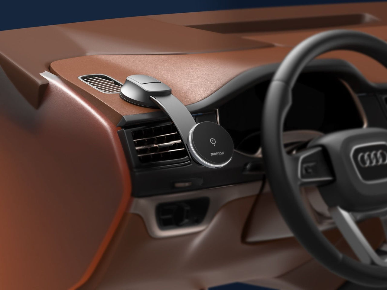 Momax Q.Mag Mount 5 15W Wireless Charging Car Mount Suction Cup (MagSafe Compatible) - Grey