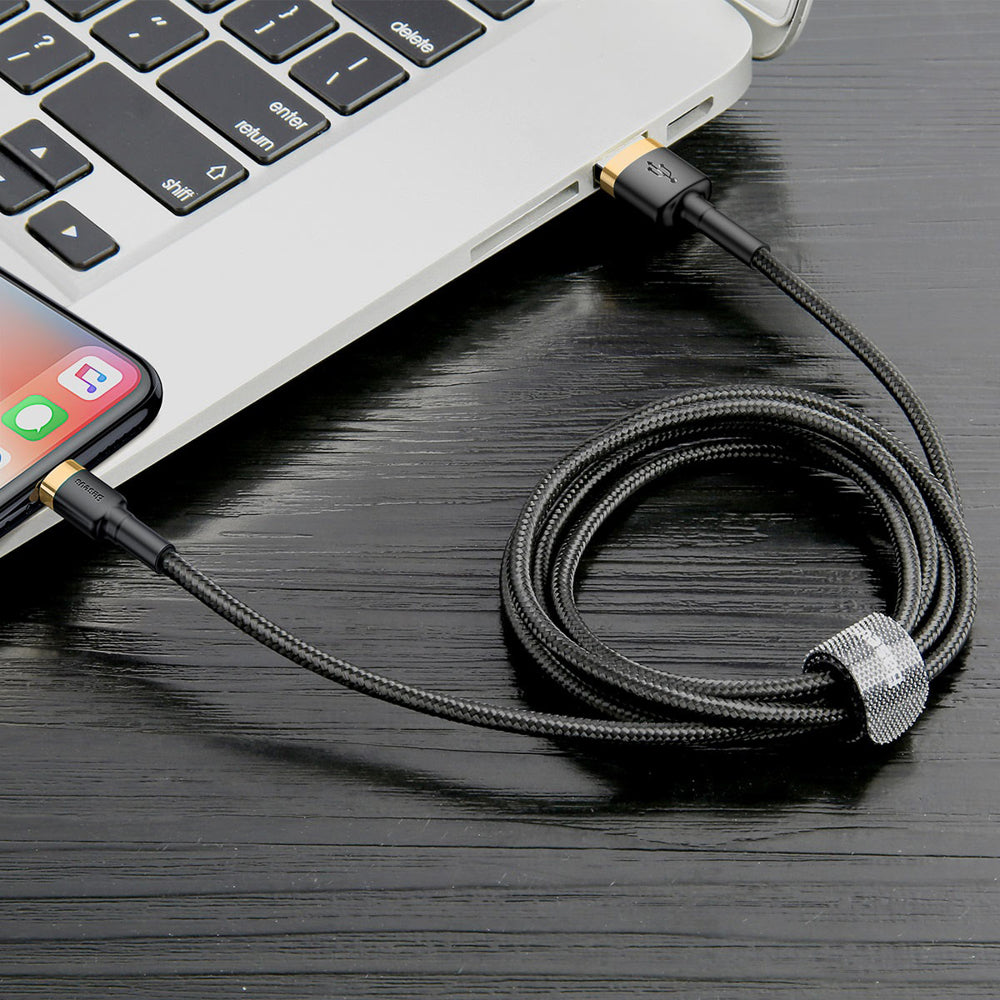 Baseus Cafule Fast Charge USB-A Data Charging Cable for iPhone 2M - Black/Gold