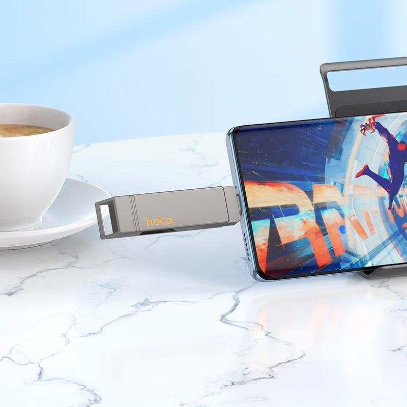 HOCO UD15 2-in-1 High Speed Zinc alloy Flash Drive (USB-A & USB-C) - Metal gray