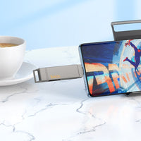 Thumbnail for HOCO UD15 2-in-1 High Speed Zinc alloy Flash Drive (USB-A & USB-C) - Metal gray