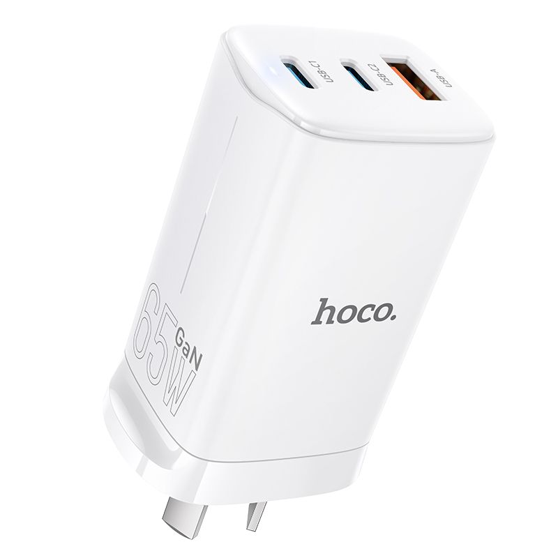 HOCO DNU5 GaN 65W 3-in-1 Power Aadapter With Smart IC - White