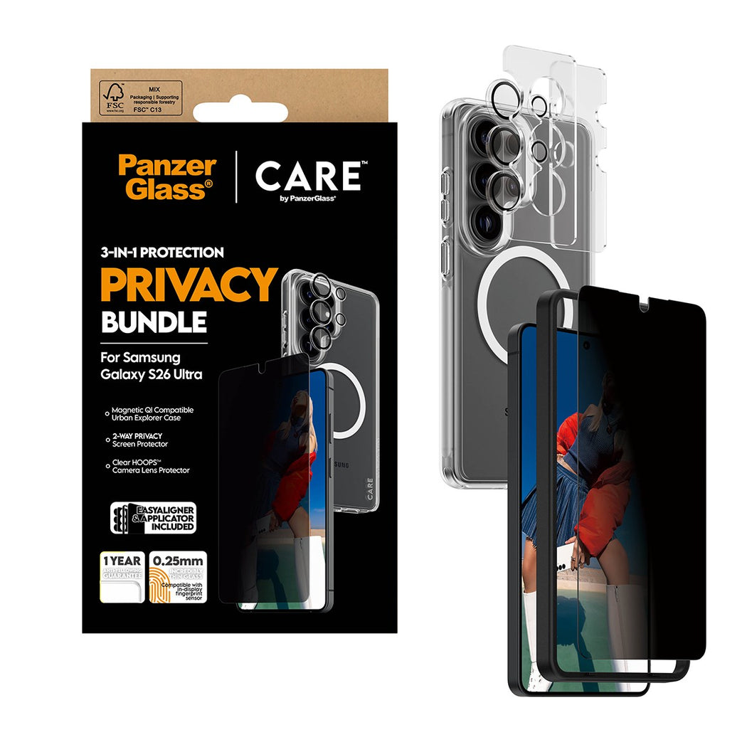 PanzerGlass Care 3-in-1 Privacy Bundle for Samsung Galaxy S26 Ultra - Clear