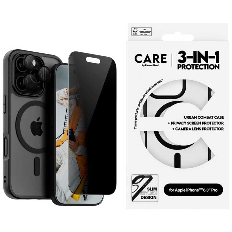 PanzerGlass Care Flgship 3-in-1 Privacy Bundle for iPhone 16 Pro - Clear