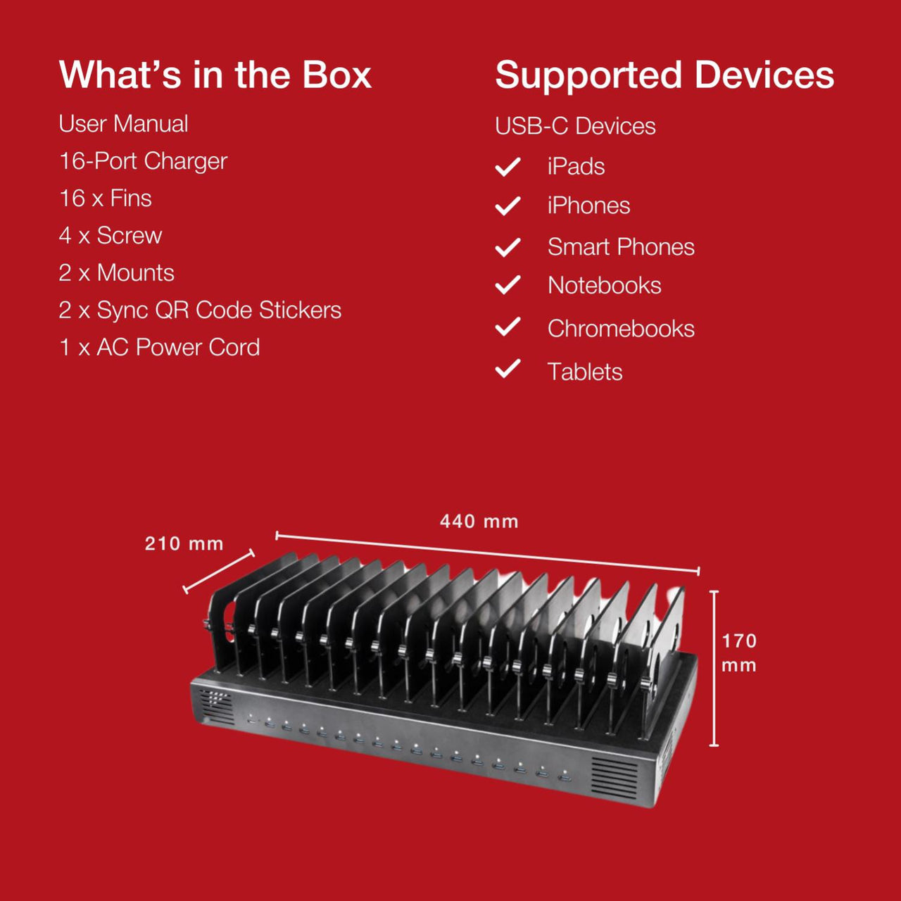 Shintaro 16-Port USB-C PD3.0 1000W GaN Charging Dock for Smartphone, Tablet, & Notebook Devices & Smart Power