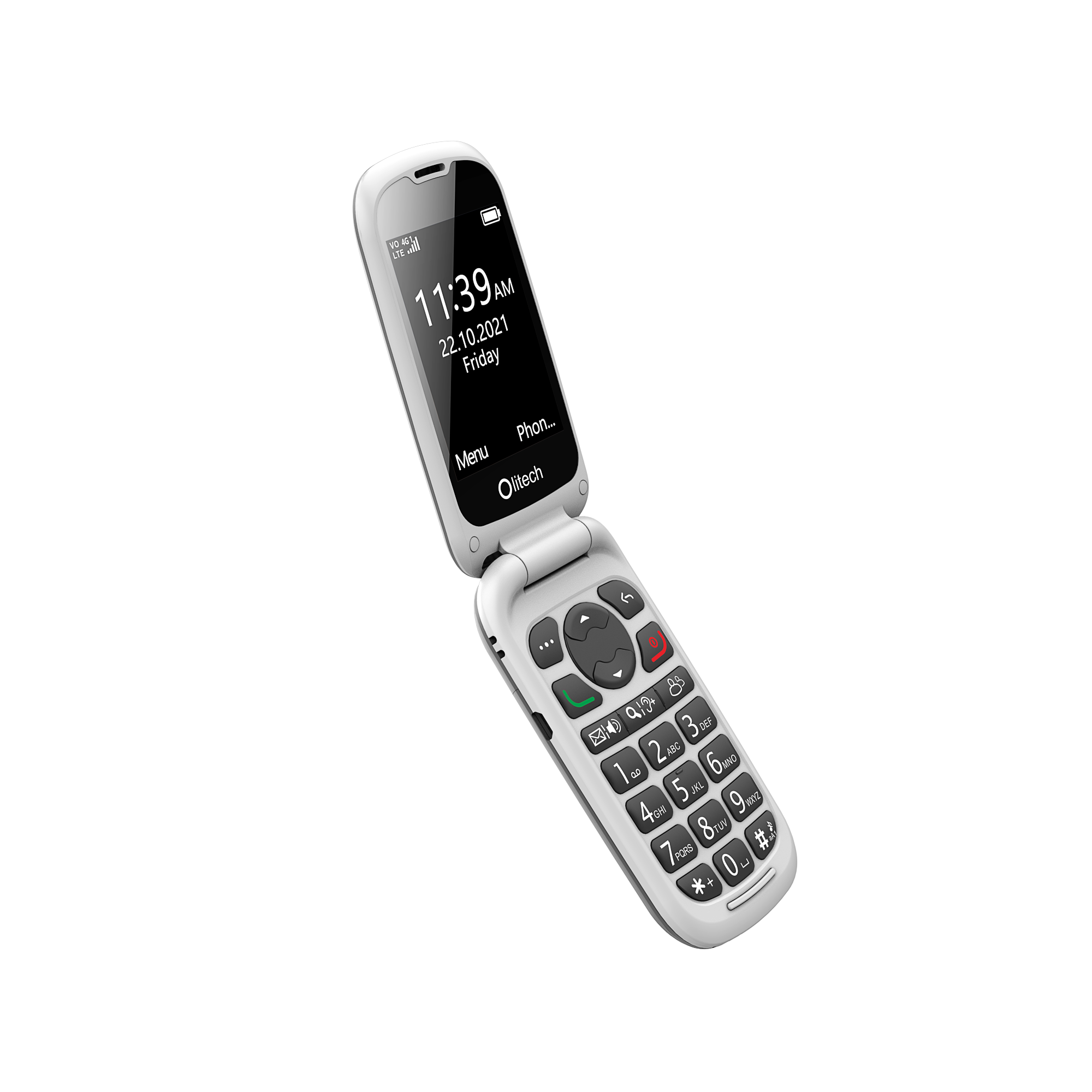 Olitech EasyFlip 2 4G Seniors Phone Big Buttons GPS Location - Black/White