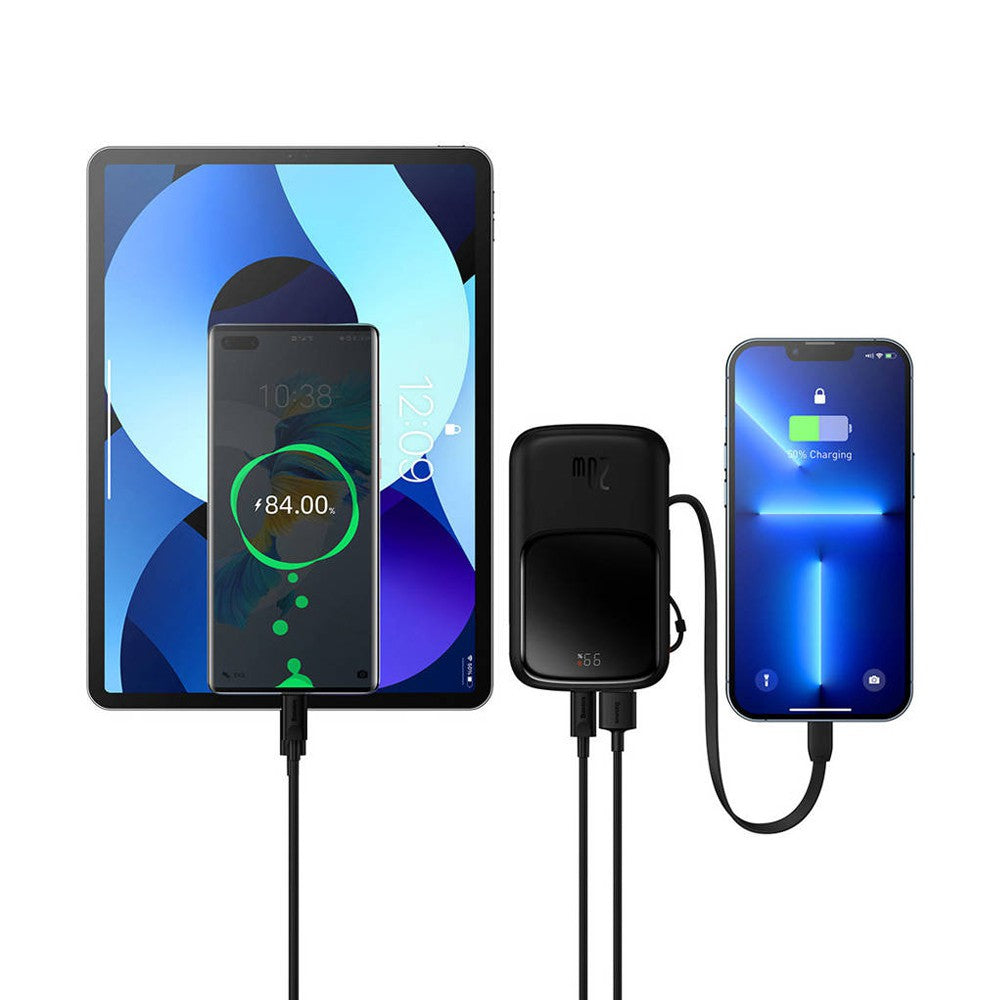 Baseus Qpow Digital Display Power Bank 10000mAh 20W Built-in Lightning Cable - Black