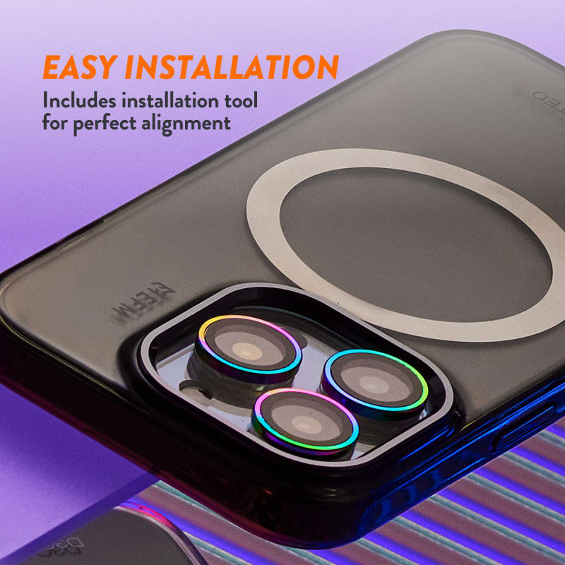 EFM Camera Lens Screen Armour for iPhone 15 Pro/15 Pro Max - 6.1" and 6.7" - Rainbow