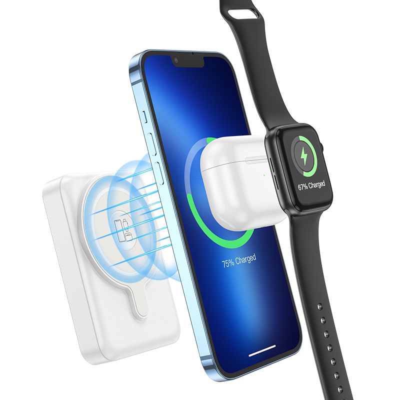Hoco Q11 10000mAh 3in1 Wireless Charging Power bank iWatch+iPhone+AirPods -White