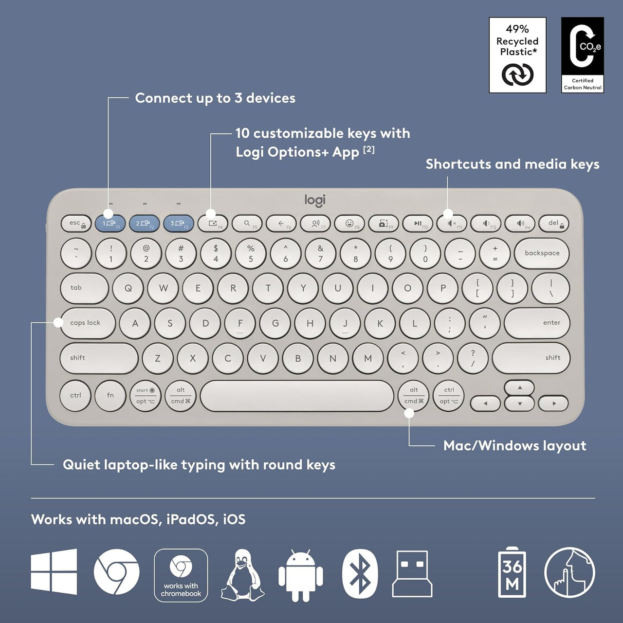 Logitech Pebble 2 Combo Wireless Keyboard and Mouse - Sand