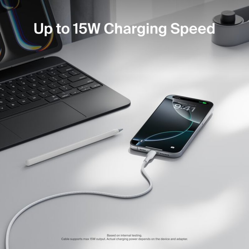 Belkin Boost Charge Pro USB-A to C Braided Cable 2m Universally Compatible - White