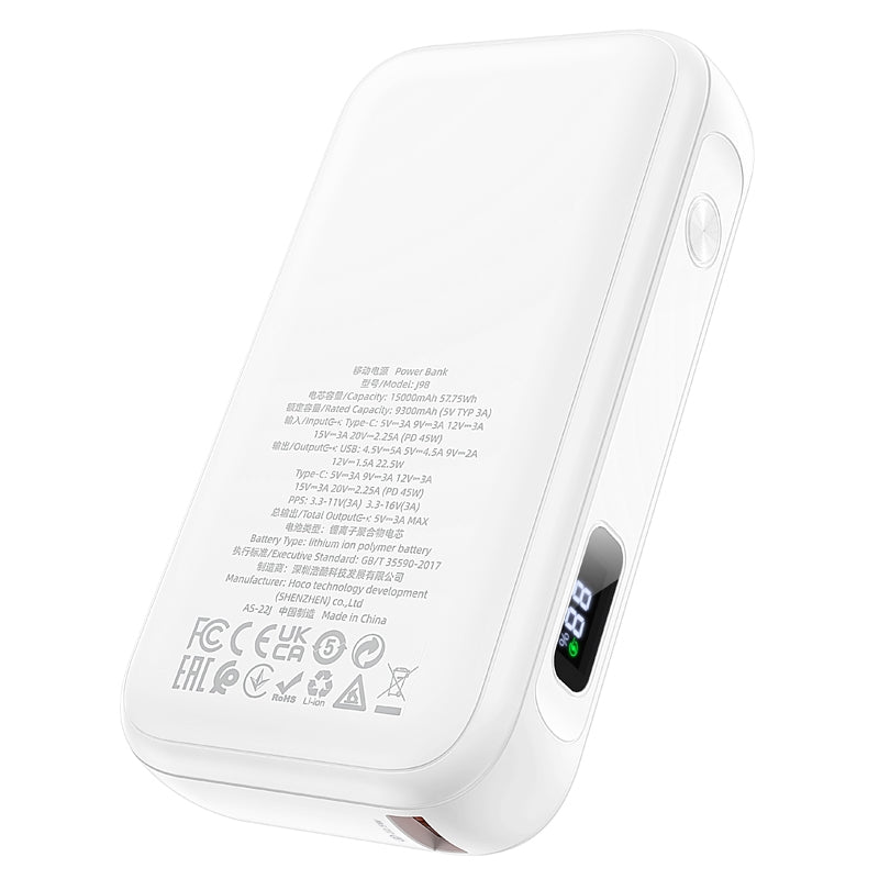 Hoco J98 45W PD 15000 mAh Power Bank - White