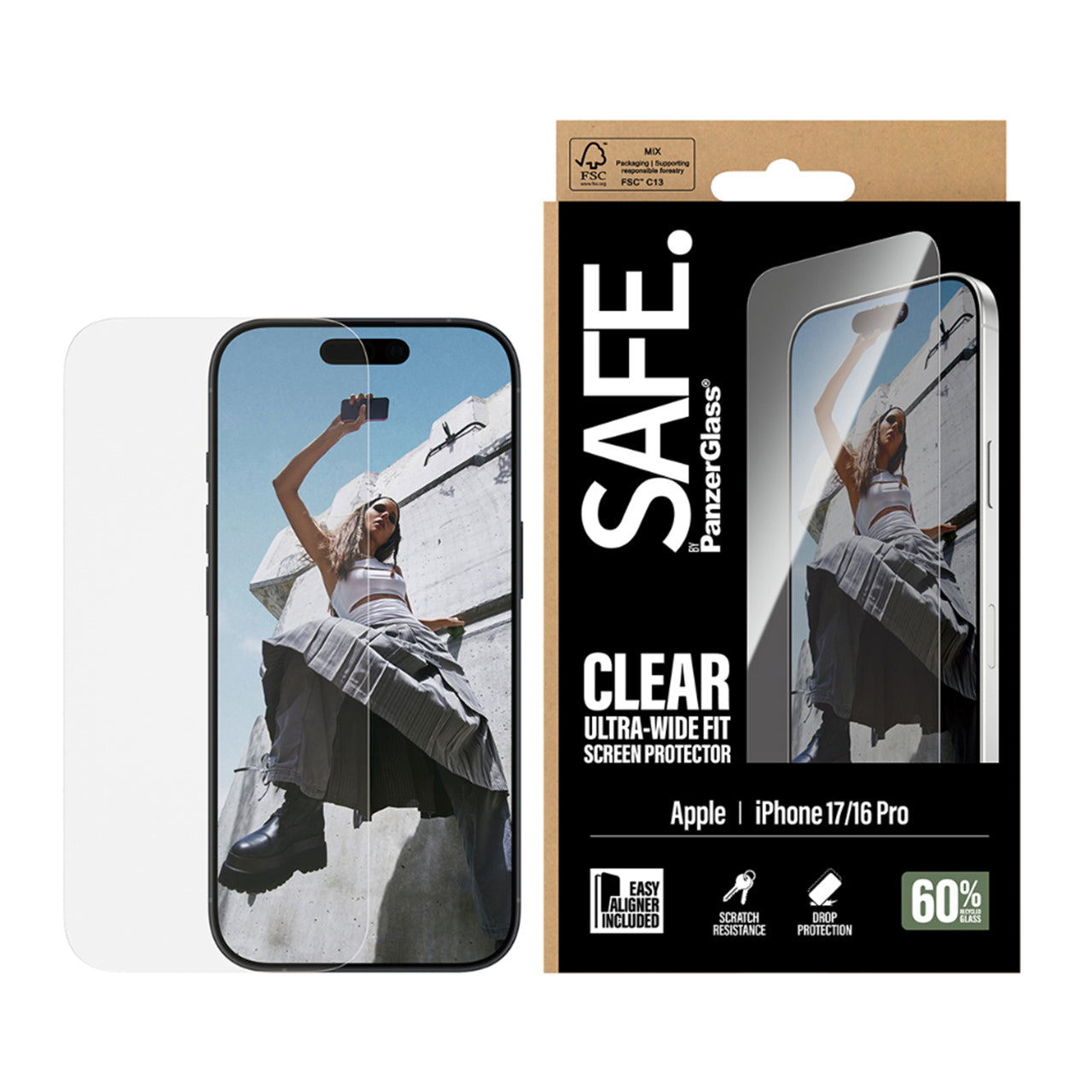 PanzerGlass SAFE UltraWide Fit Screen Protector for iPhone 17/16 Pro - Clear