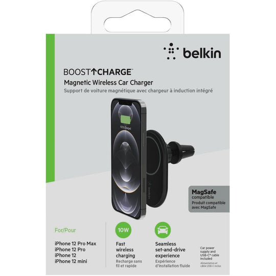 Belkin BoostCharge 10W Magnetic Wireless Car Charger Vent Mount - Black