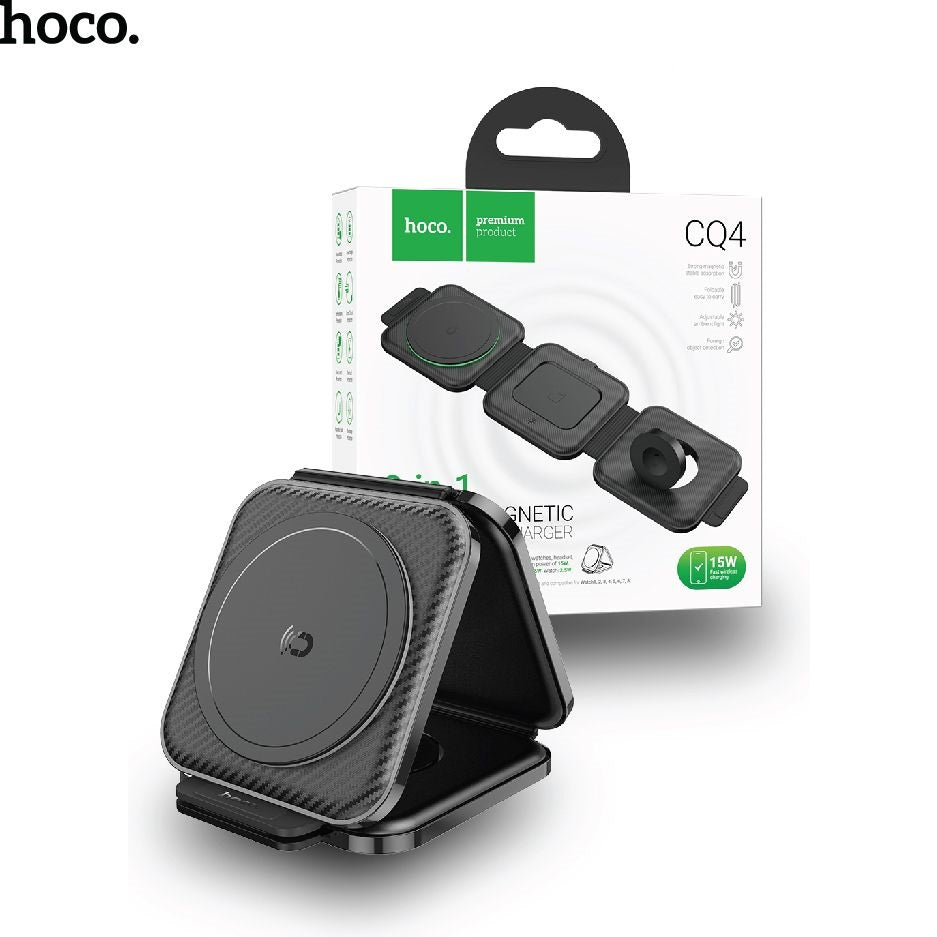Hoco CQ11 15W 3 in 1 Folding Magnetic Wireless Fast Charger - Black