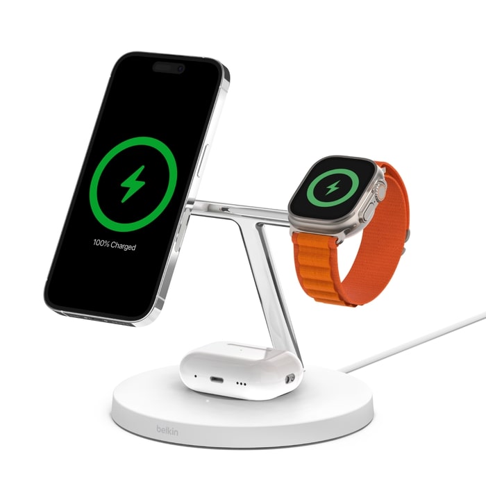 Belkin BoostCharge PRO 3-in-1 Wireless Charger Stand MagSafe 2023 Model -White