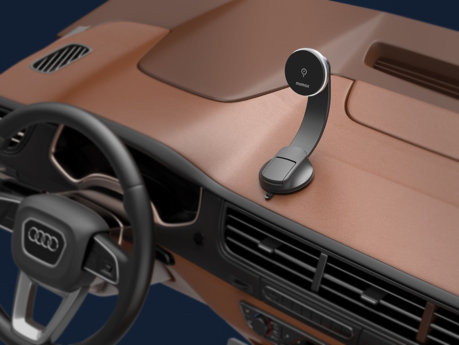 Momax Q.Mag Mount 5 15W Wireless Charging Car Mount Suction Cup (MagSafe Compatible) - Grey