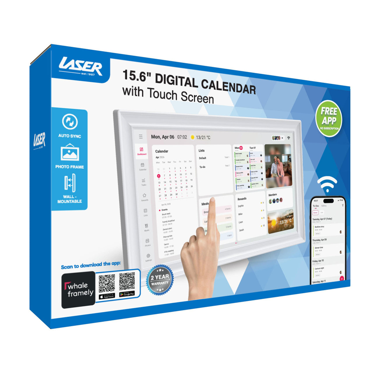 Laser Digital Calendar 15.6 Inch Touch Screen - White - NO Subscribtion Fee