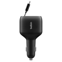 Thumbnail for Belkin BoostCharge 75W 2-Port Car Charger-with Retractable USB-C Cable - Black