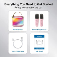 Laser Mini RGB Karaoke Speaker with 2 Wireless Mics - Pink