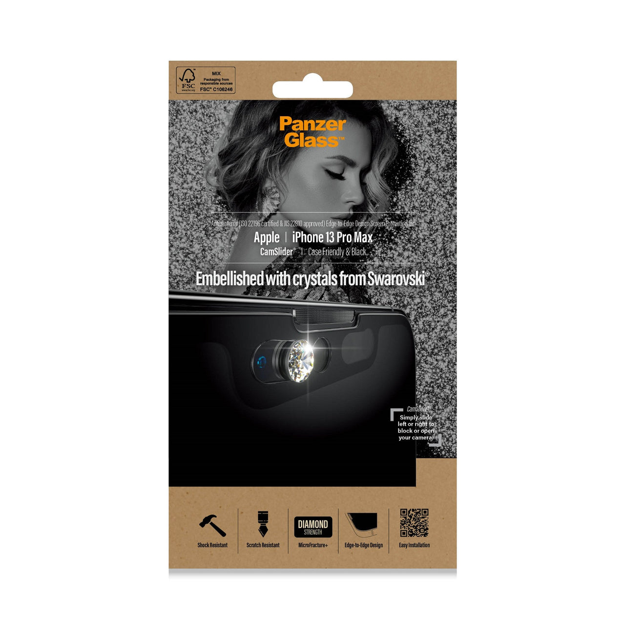 Panzer Glass CamSlider Embellished with Swarovski Crystal for iPhone 13 Pro Max - Black