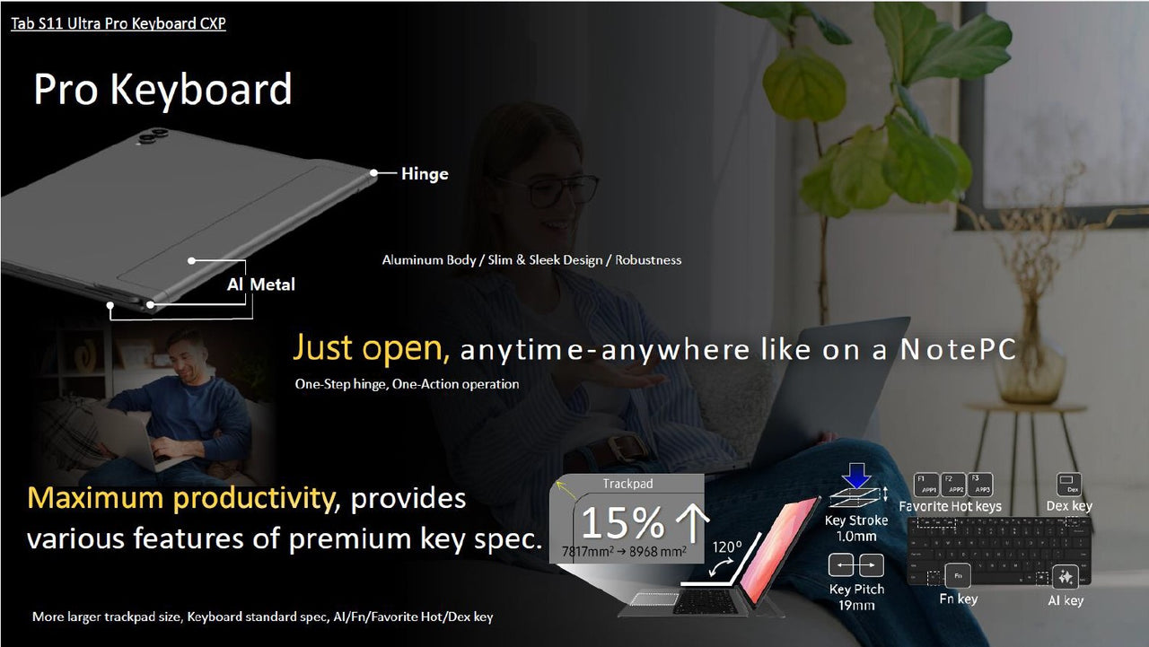 Samsung Galaxy Tab S11 Ultra Keyboard Pro Case/Cover - Grey Black