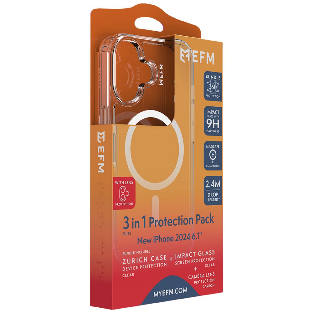 EFM Zurich MagSafe, Impact Screen and Lens Protector Bundle For New iPhone 2024 6.1-Clear