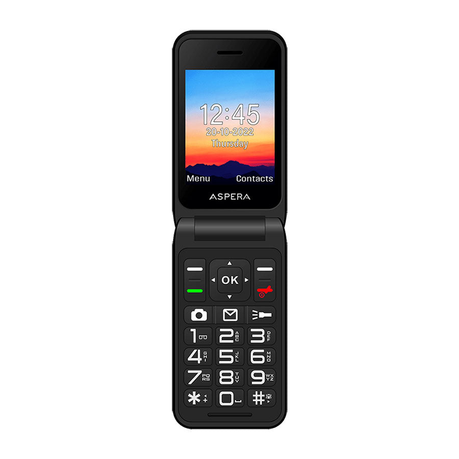Aspera F46 Seniors 4G BIG button FLIP mobile phone with CRADLE- Black / Green