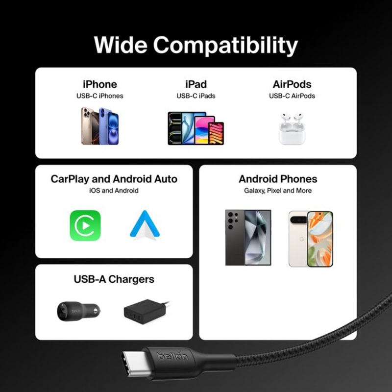 Belkin Boost Charge Pro USB-A to C - Braided Cable 2 Universally compatible - Black