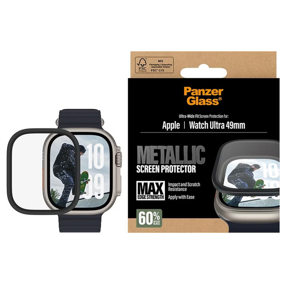 PanzerGlass Metal Frame Screen Protector for Apple Watch Ultra/2/3 (49mm) - Black