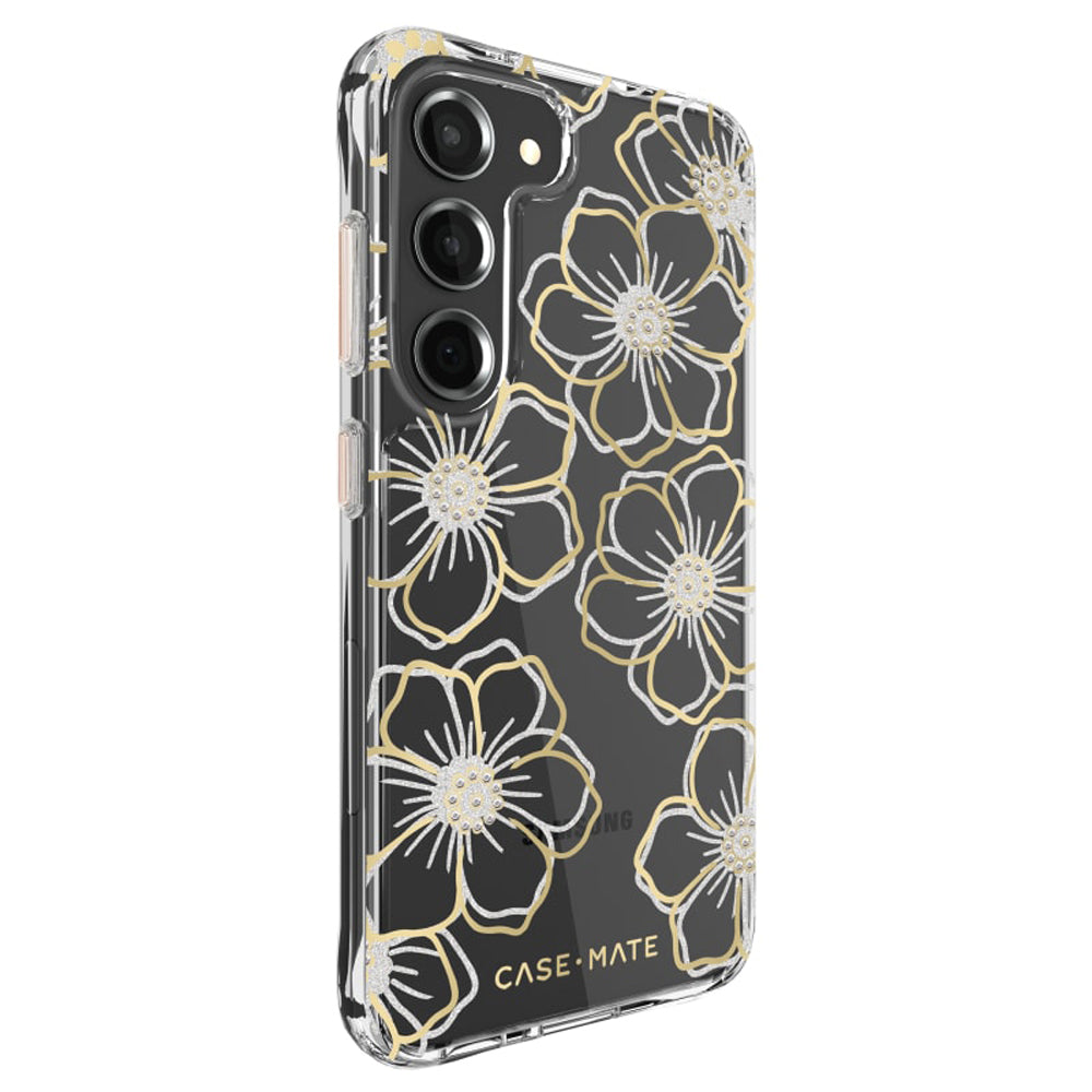 Case-Mate Floral Gems Antimicrobial Case for Samsung Galaxy S23 - Clear/ Gold