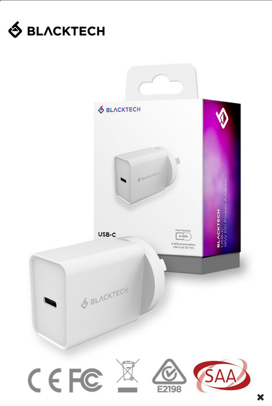 Blacktech USB-C 20W PD Power Wall Adapter Charger for iPhone | Andriod- White