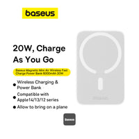 Thumbnail for Baseus 6000mAh Magnetic Mini Air 15W Wireless Power Bank With PD 20W Type-C Port - White