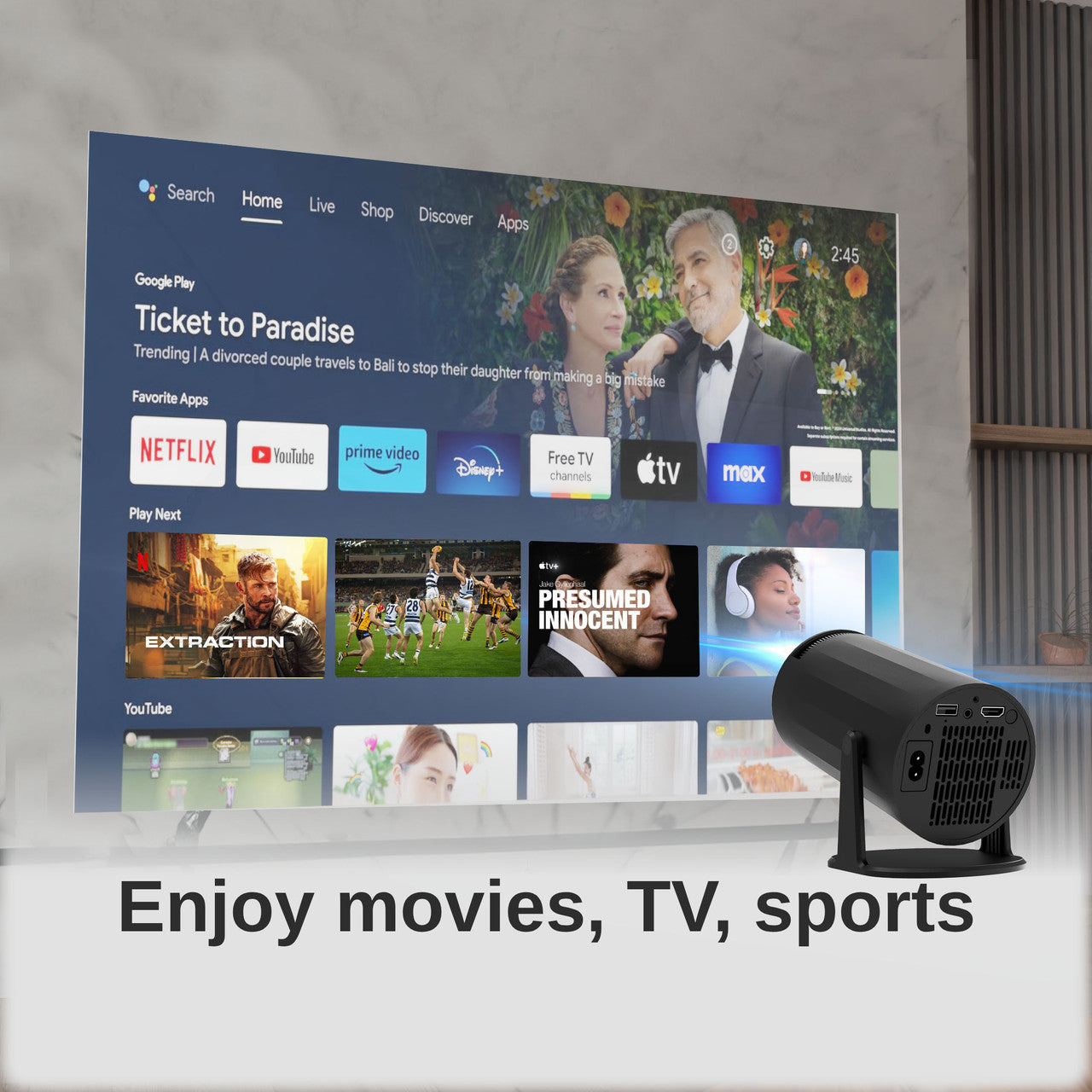 Laser Multi-Angle Tube Android LED Projector - Black