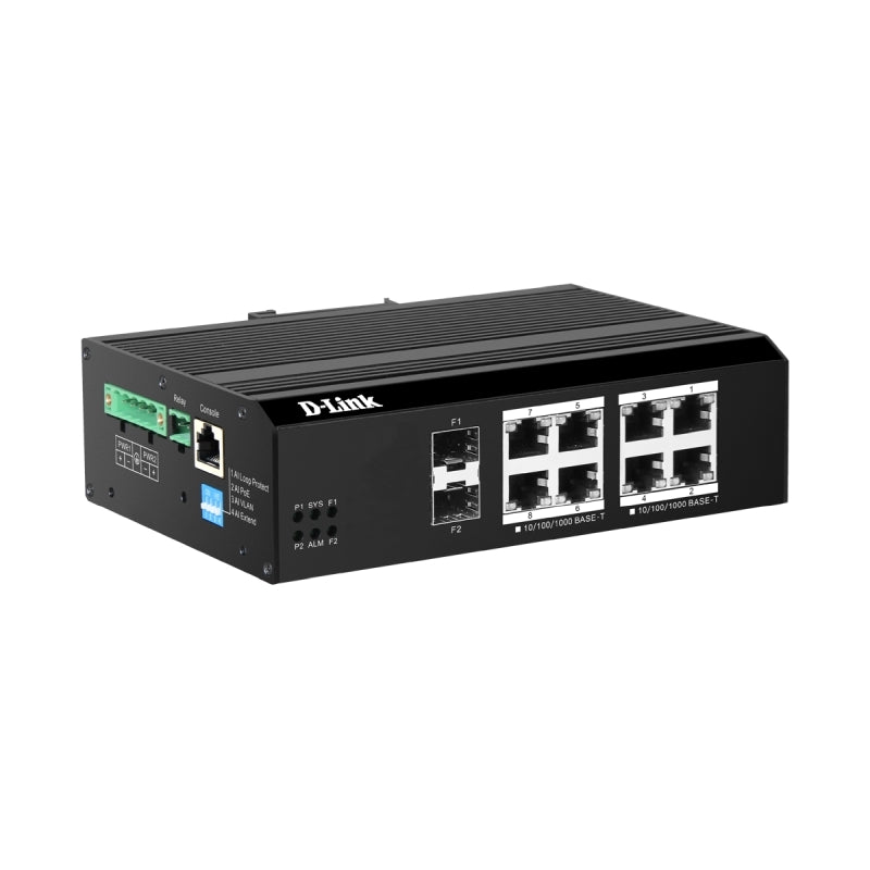 D-Link 10-Port Gigabit Industrial Smart Managed PoE+ Switch with 8 PoE Ports - Black
