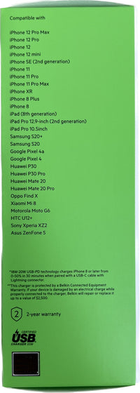 Thumbnail for Belkin 20W USB-C PD Wall BoostCharger for Apple, Samsung + Universal - White