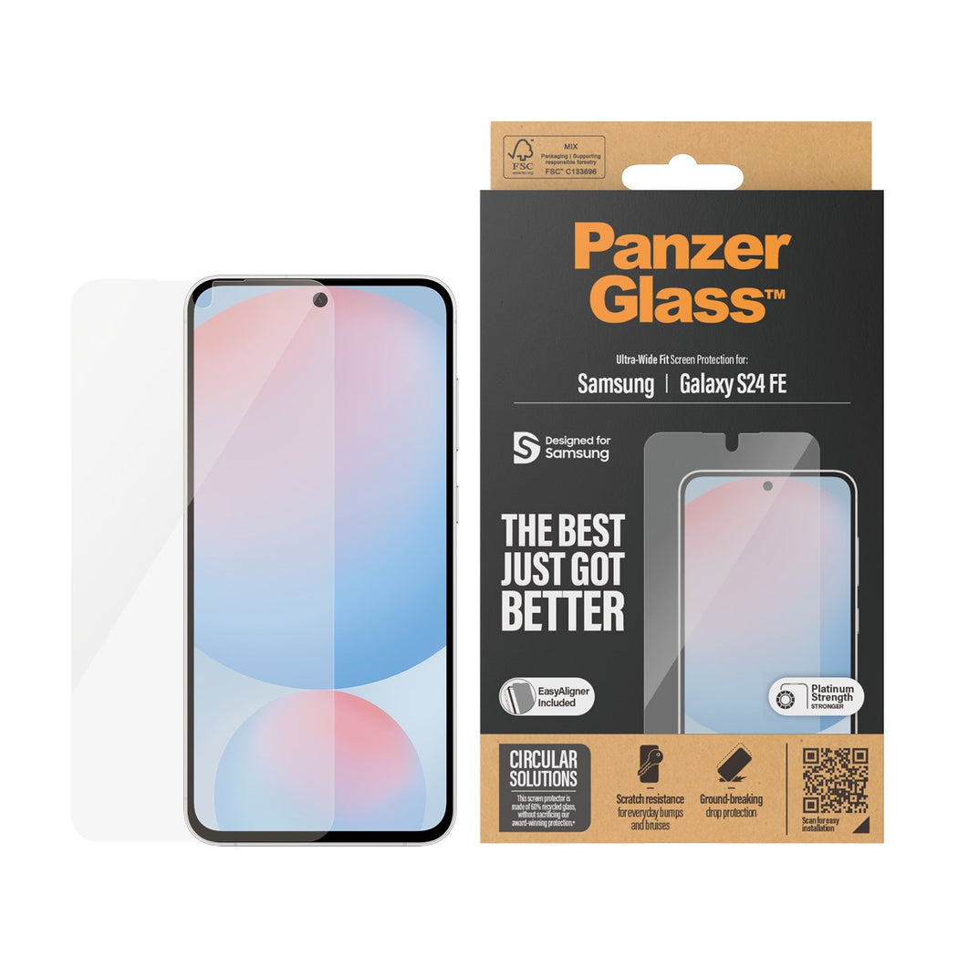 PanzerGlass Glass Screen Protector for Samsung S24FE | Ultra-Wide Fit EasyAligner