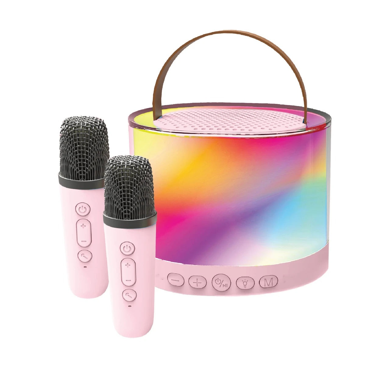 Laser Mini RGB Karaoke Speaker with 2 Wireless Mics - Pink
