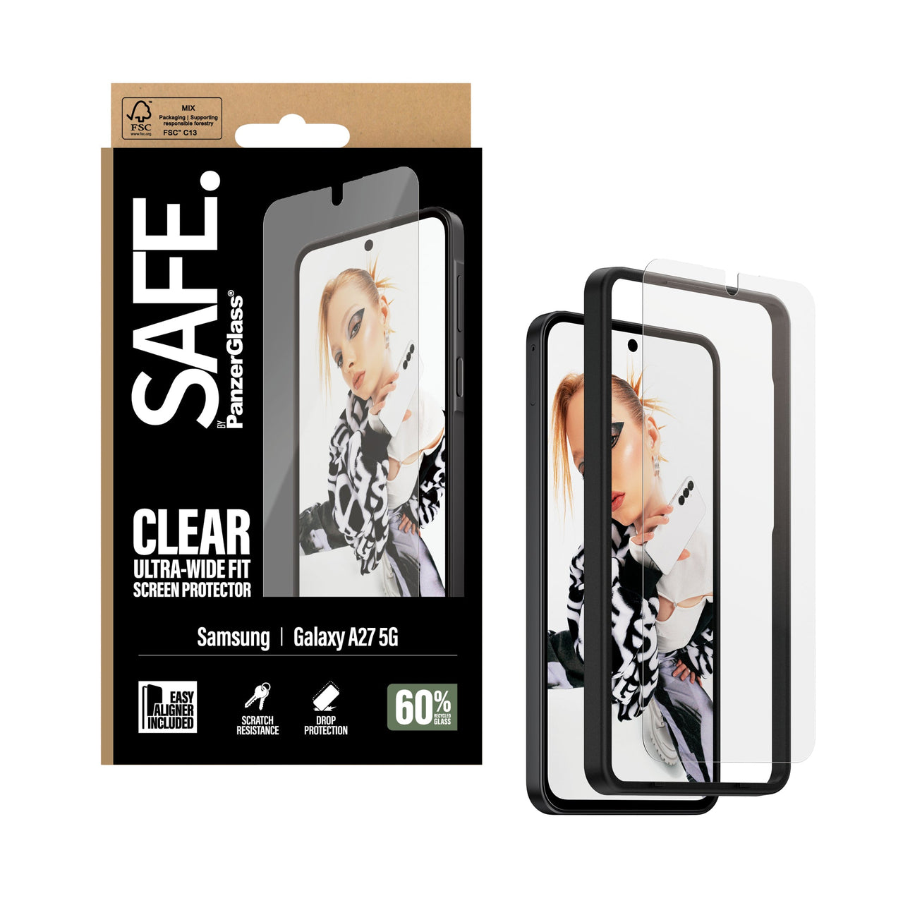 PanzerGlass Screen Protector Ultra-Wide Fit with EasyAligner for Samsung Galaxy A27 5G - Clear